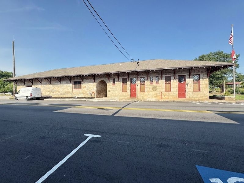 Georgia Railroad Depot Marker (to the right of the arch in the center of the building). Click for full size. Georgia Railroad Depot Marker (to the right of the arch in the center of the building) image. Click for full size.