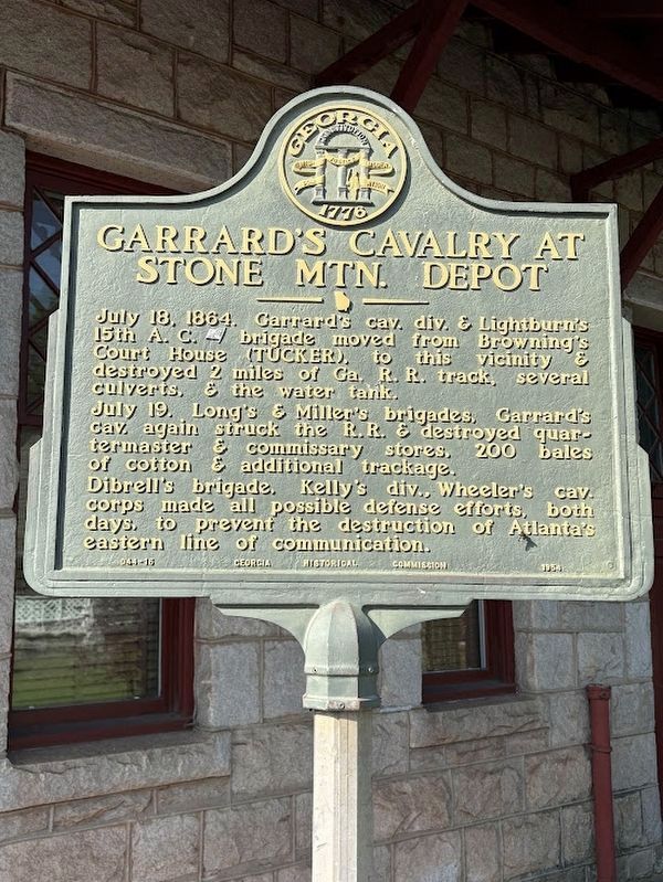 Garrard's Cavalry at Stone Mtn. Depot Marker. Click for full size. Garrard's Cavalry at Stone Mtn. Depot Marker image. Click for full size.