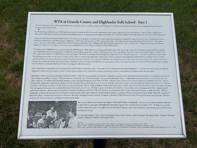 WPA in Grundy County and Highlander Folk School - Part 1 Marker image. Click for full size.
