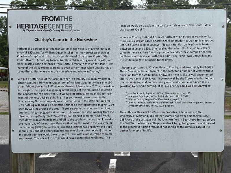 Charley's Camp in the Horseshoe Marker image. Click for full size.