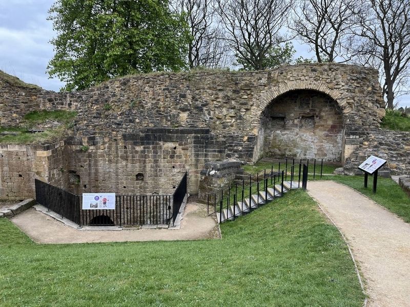 Pontefract Castle. Marker on the right.. Click for full size. Pontefract Castle. Marker on the right. image. Click for full size.
