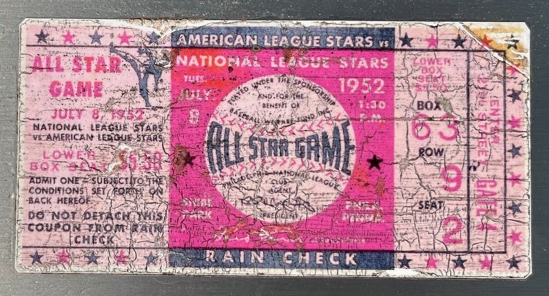 Ticket Stub - 1952 All Star Game. Click for full size. Ticket Stub - 1952 All Star Game image. Click for full size.