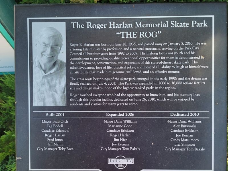 The Roger Harlan Memorial Skate Park Marker. Click for full size. The Roger Harlan Memorial Skate Park Marker image. Click for full size.