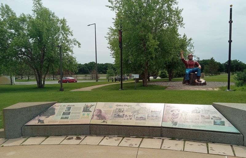 Land in the Middle Marker (left) at the Brainerd Lakes Welcome Center. Click for full size. Land in the Middle Marker (left) at the Brainerd Lakes Welcome Center image. Click for full size.