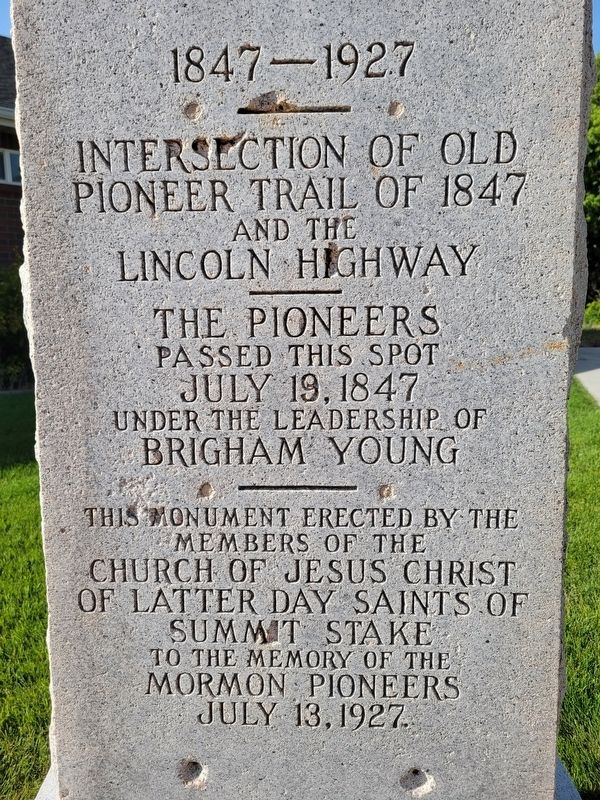 Intersection of Old Pioneer Trail of 1847 and the Lincoln Highway Marker. Click for full size. Intersection of Old Pioneer Trail of 1847 and the Lincoln Highway Marker image. Click for full size.