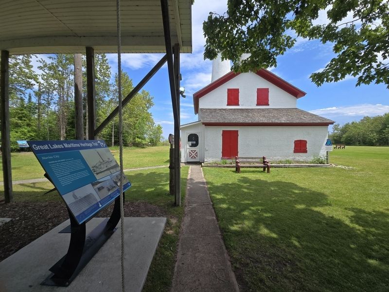 Marine City Marker next to the Sturgeon Point Lighthouse image. Click for full size.