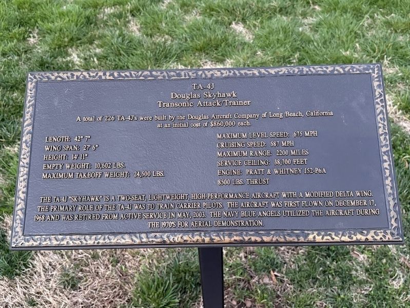 TA-4J Douglas Skyhawk Transonic Attack/Trainer Marker. Click for full size. TA-4J Douglas Skyhawk Transonic Attack/Trainer Marker image. Click for full size.