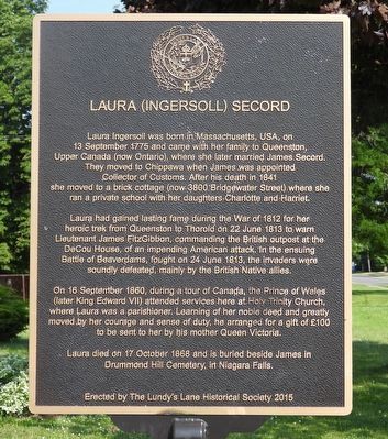 Laura (Ingersoll) Secord - Marker. Click for full size. Laura (Ingersoll) Secord - Marker image. Click for full size.