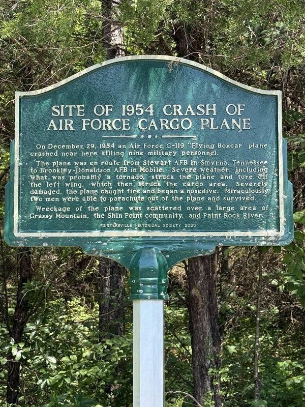 Site of 1954 Crash of Air Force Cargo Plane Marker. Click for full size. Site of 1954 Crash of Air Force Cargo Plane Marker image. Click for full size.
