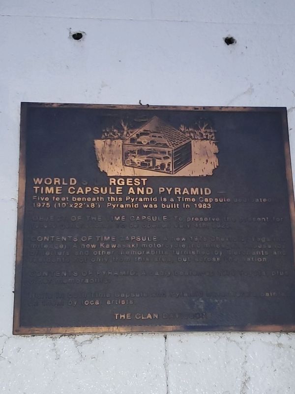 Worlds Largest Time Capsule and Pyramid Marker (on Pyramid). Click for full size. Worlds Largest Time Capsule and Pyramid Marker (on Pyramid) image. Click for full size.
