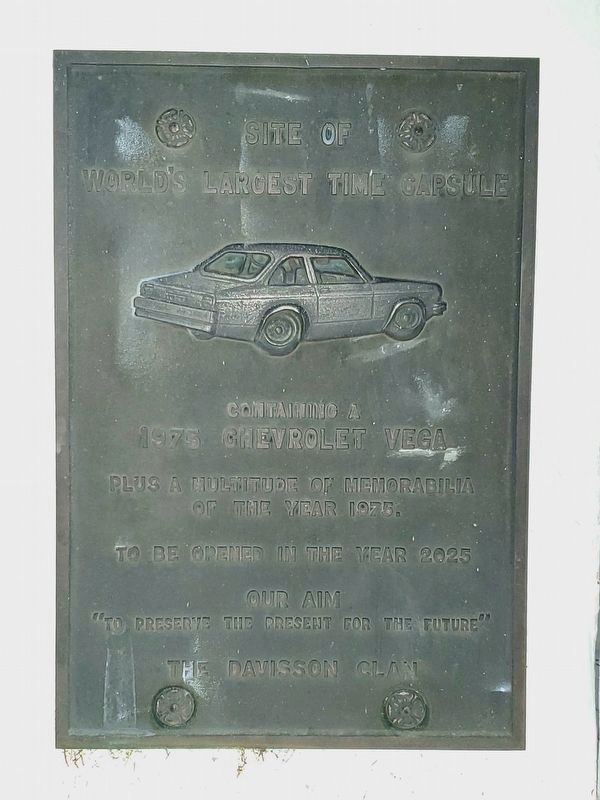 Worlds Largest Time Capsule and Pyramid Marker (on Time Capsule). Click for full size. Worlds Largest Time Capsule and Pyramid Marker (on Time Capsule) image. Click for full size.
