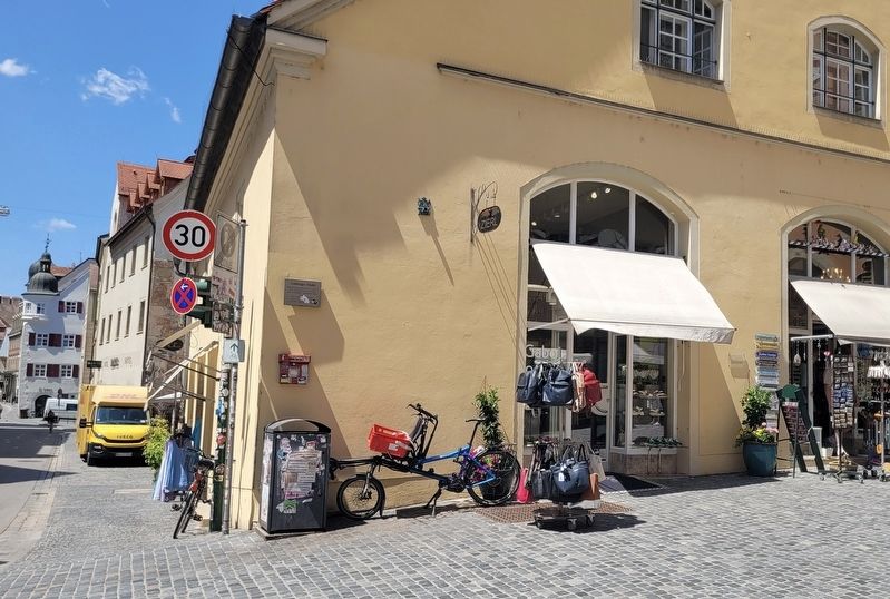 The view of the Amberg Storehouse Marker at the corner of the building. Click for full size. The view of the Amberg Storehouse Marker at the corner of the building image. Click for full size.