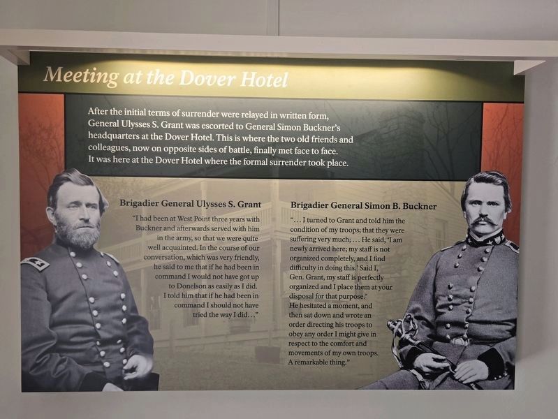 Dover Hotel meeting between Generals Grant and Buckner. Click for full size. Dover Hotel meeting between Generals Grant and Buckner image. Click for full size.