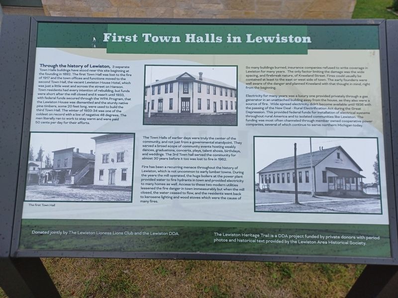 First Town Halls in Lewiston Marker image. Click for full size.
