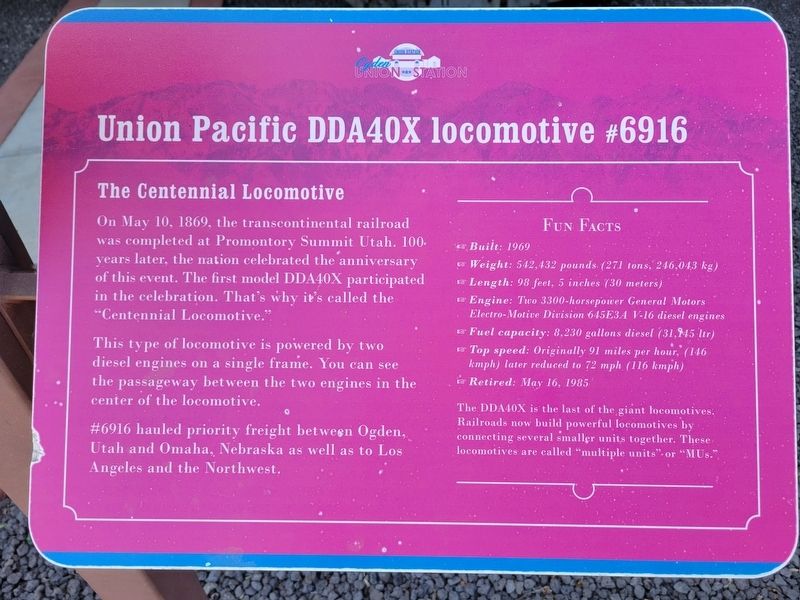 Union Pacific DDA40X locomotive Marker. Click for full size. Union Pacific DDA40X locomotive Marker image. Click for full size.