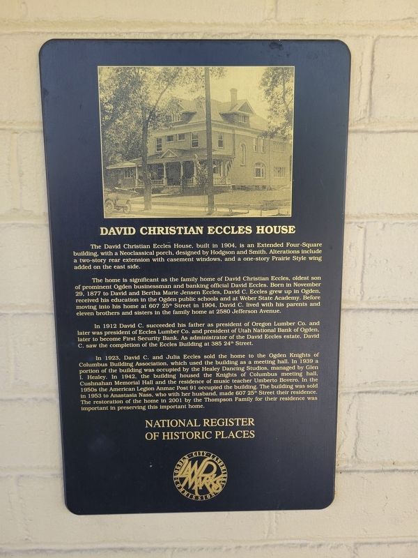David Christian Eccles House Marker. Click for full size. David Christian Eccles House Marker image. Click for full size.