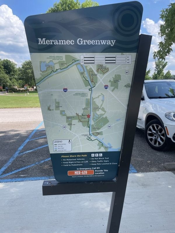 Meramec River Greenway - Fenton City Park Marker. Click for full size. Meramec River Greenway - Fenton City Park Marker image. Click for full size.