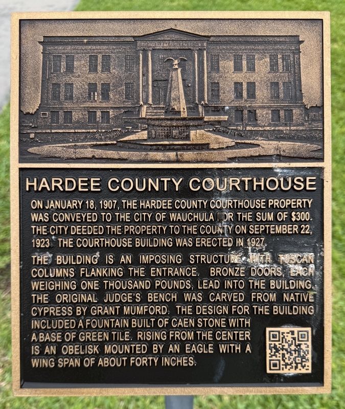 Hardee County Courthouse Marker. Click for full size. Hardee County Courthouse Marker image. Click for full size.
