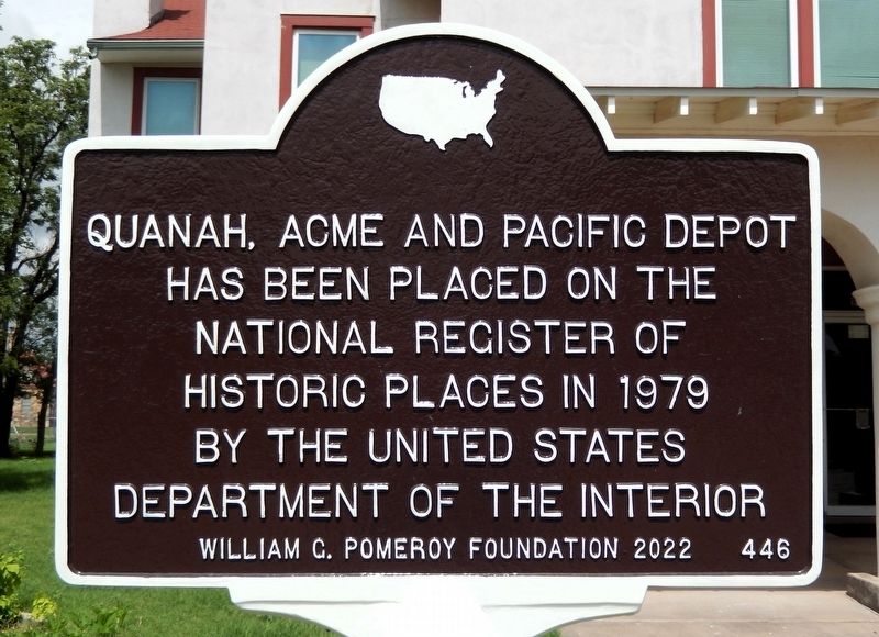 Quanah, Acme and Pacific Depot Marker. Click for full size. Quanah, Acme and Pacific Depot Marker image. Click for full size.