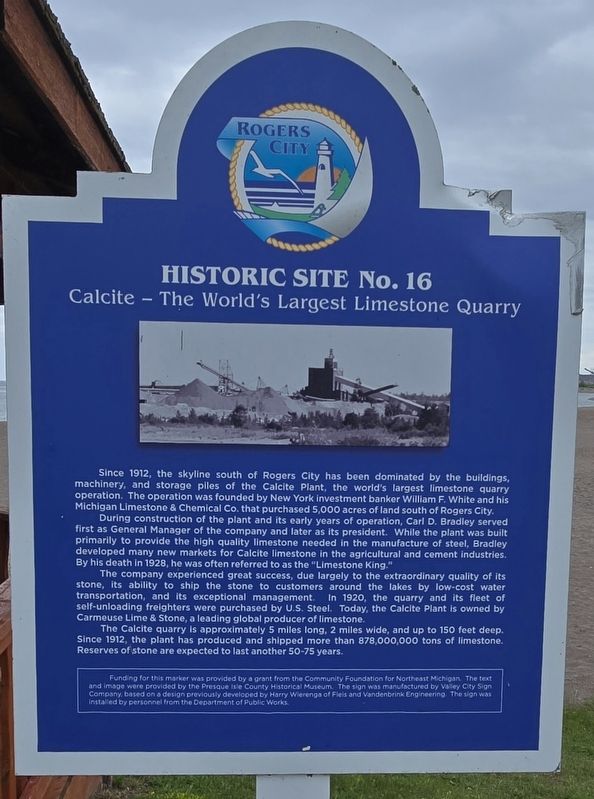 Calcite - The World's Largest Limestone Quarry Marker image. Click for full size.