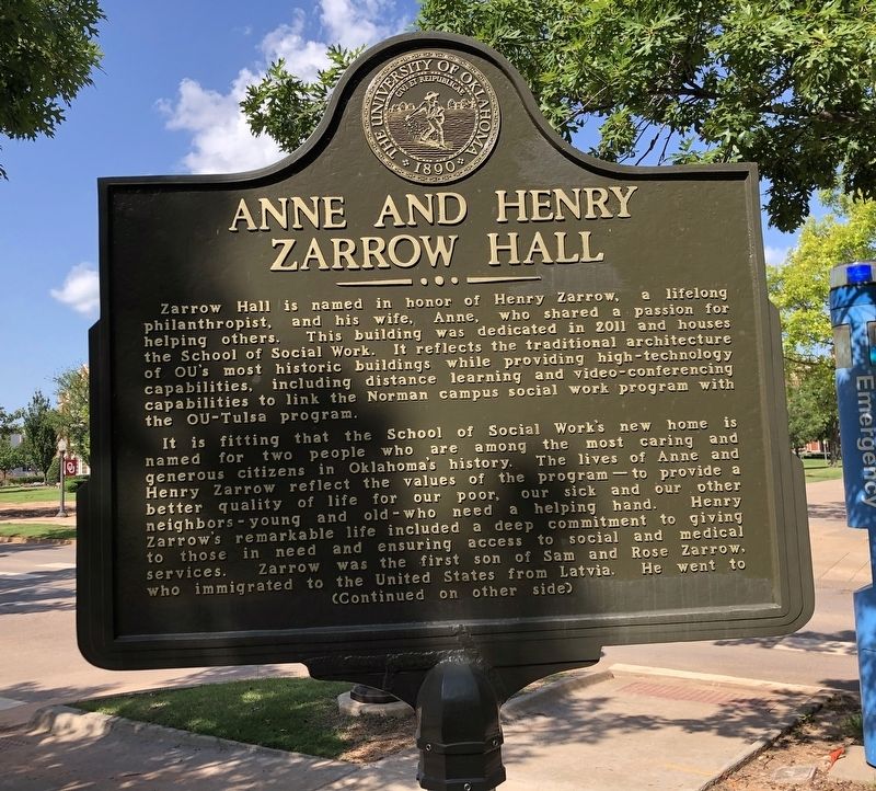 Anne and Henry Zarrow Hall Marker, Side One. Click for full size. Anne and Henry Zarrow Hall Marker, Side One image. Click for full size.