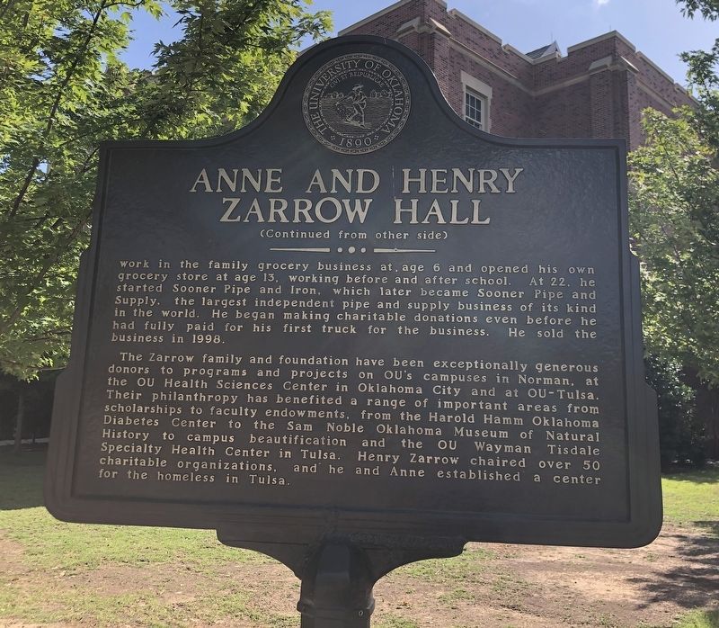 Anne and Henry Zarrow Hall Marker, Side Two. Click for full size. Anne and Henry Zarrow Hall Marker, Side Two image. Click for full size.