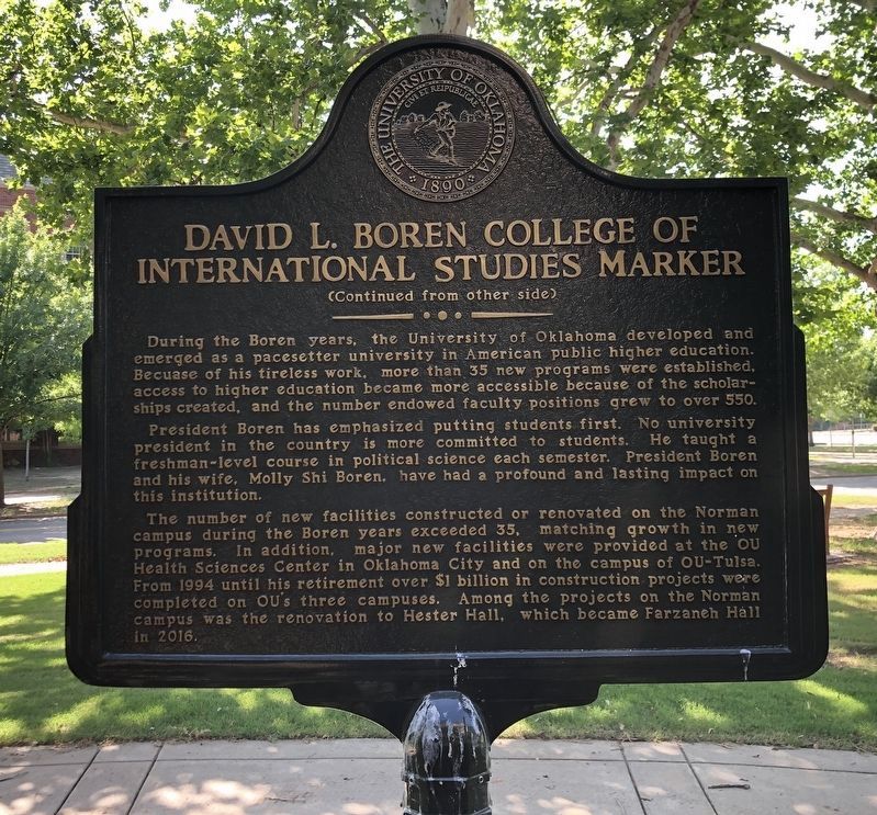 David L. Boren College of International Studies Marker Marker. Click for full size. David L. Boren College of International Studies Marker Marker image. Click for full size.