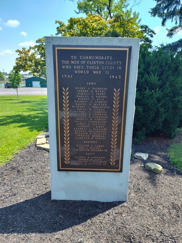 Clinton County World War II Veterans Memorial Marker, Side Two. Click for full size. Clinton County World War II Veterans Memorial Marker, Side Two image. Click for full size.