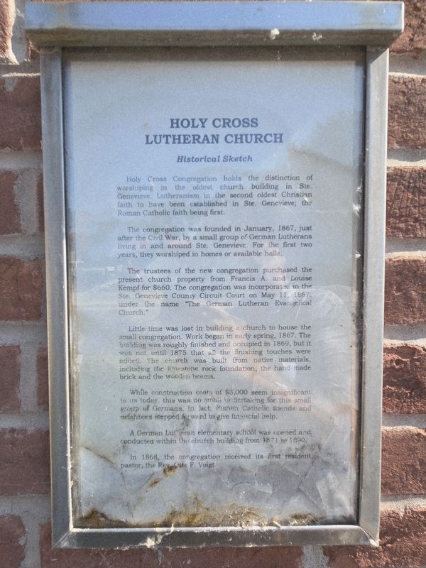 Holy Lutheran Church Marker image. Click for full size.