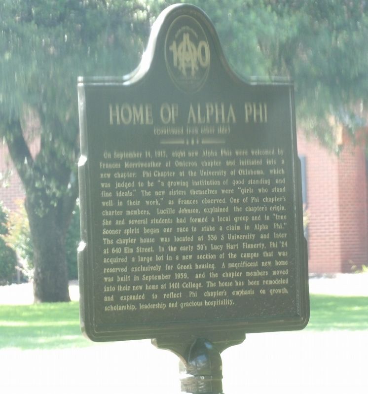 Home of Alpha Phi Marker, Side Two. Click for full size. Home of Alpha Phi Marker, Side Two image. Click for full size.