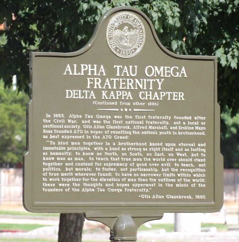 Alpha Tau Omega Fraternity Marker, Side Two image. Click for full size.
