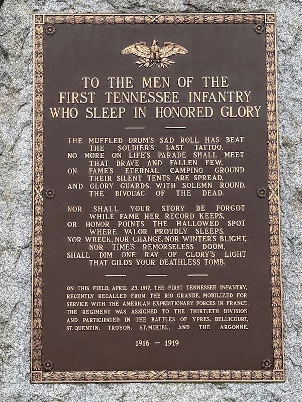 To the men of the First Tennessee Infantry who sleep in honored glory Marker image. Click for full size.