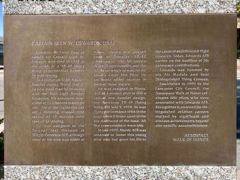 Captain Glen W. Edwards Marker image. Click for full size.