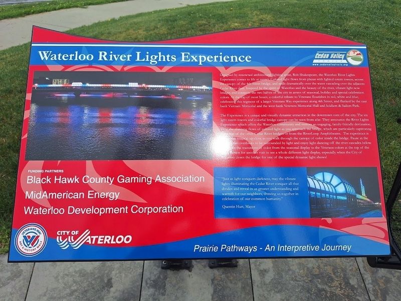 Waterloo River Lights Experience Marker. Click for full size. Waterloo River Lights Experience Marker image. Click for full size.