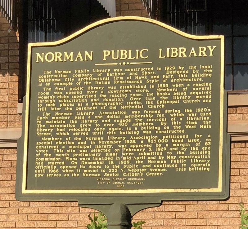 Norman Public Library Marker. Click for full size. Norman Public Library Marker image. Click for full size.