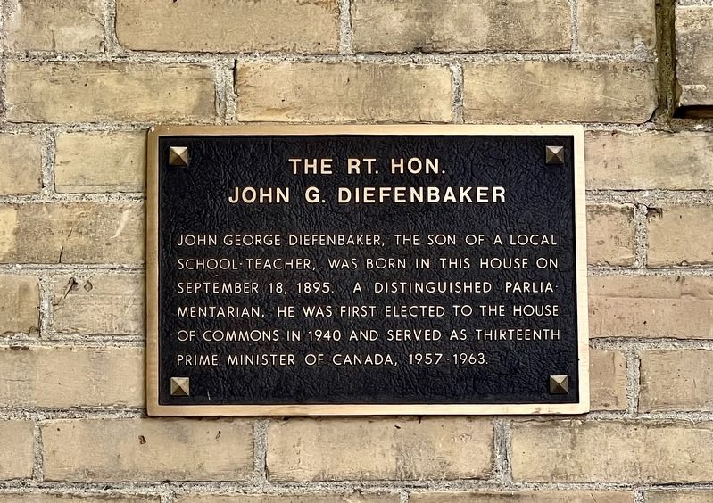The Rt. Hon. John G. Diefenbaker Marker. Click for full size. The Rt. Hon. John G. Diefenbaker Marker image. Click for full size.
