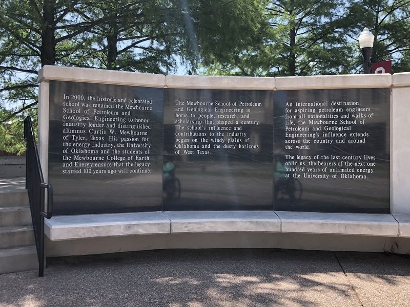 Mewbourne School of Petroleum and Geological Engineering Centennial Monument Marker, Side Two. Click for full size. Mewbourne School of Petroleum and Geological Engineering Centennial Monument Marker, Side Two image. Click for full size.
