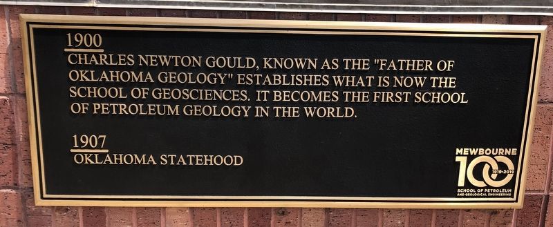 Mewbourne School of Petroleum and Geological Engineering Centennial Timeline Marker (#3). Click for full size. Mewbourne School of Petroleum and Geological Engineering Centennial Timeline Marker (#3) image. Click for full size.