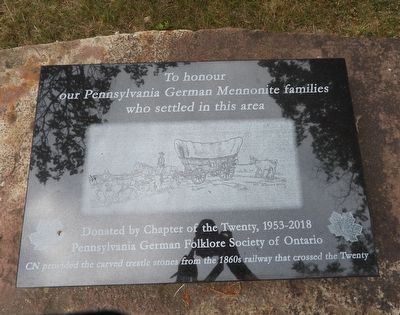 A newer memorial remembering Mennonite settlement around Jordan. Click for full size. A newer memorial remembering Mennonite settlement around Jordan image. Click for full size.