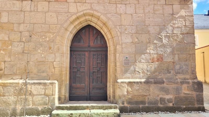 Romanesque Church Tower entrance and Marker image. Click for full size.