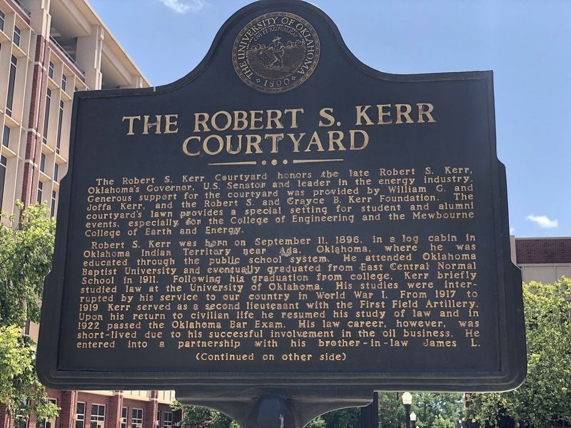 The Robert S. Kerr Courtyard Marker, Side One. Click for full size. The Robert S. Kerr Courtyard Marker, Side One image. Click for full size.