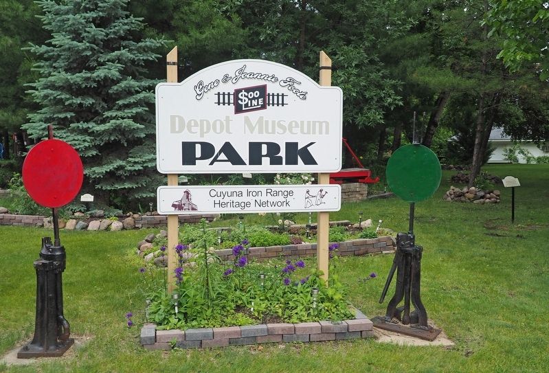 Fitger Brewing Company Marker (right background) in the Soo Line Depot Museum Park image. Click for full size.