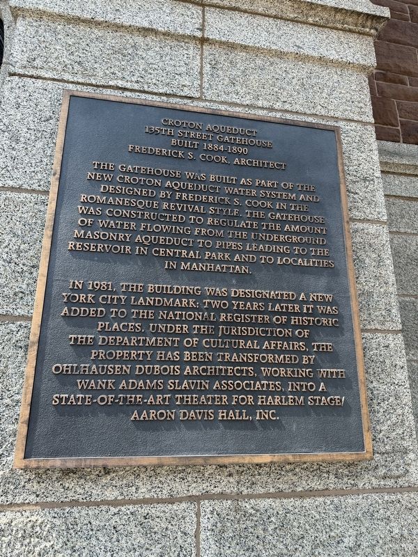 Croton Aqueduct 135th Street Gatehouse Marker image. Click for full size.