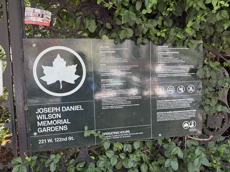 NYC Parks signage for the Joseph Daniel Wilson Memorial Gardens image. Click for full size.