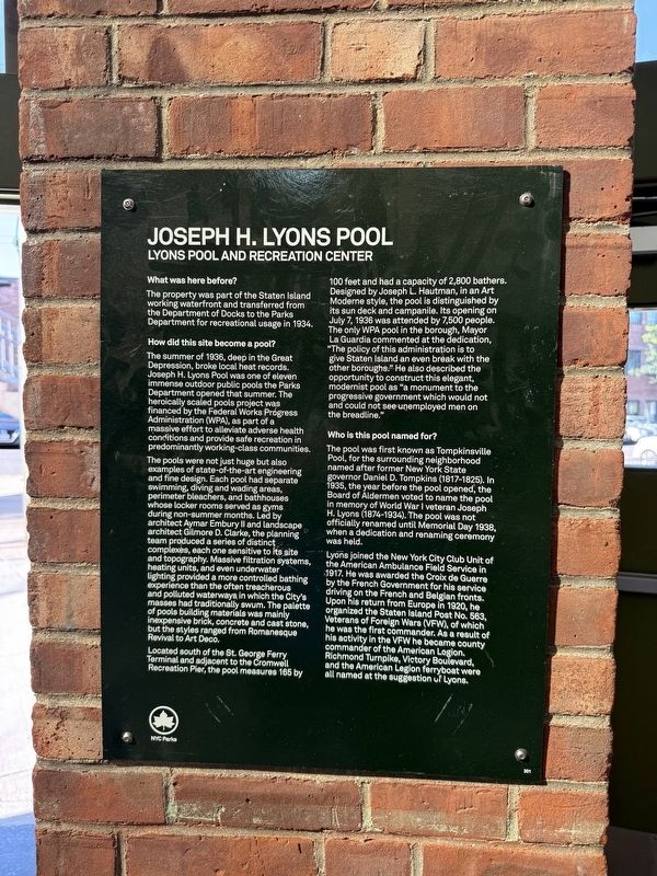 Joseph H. Lyons Pool signage just inside the building image. Click for full size.