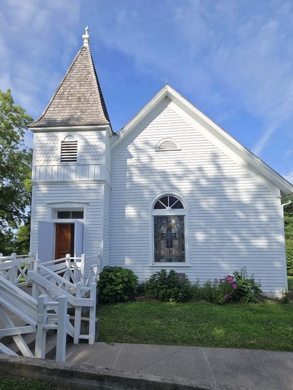 Confederate Home Chapel. Marker in planter below stained glass window. Click for full size. Confederate Home Chapel. Marker in planter below stained glass window image. Click for full size.