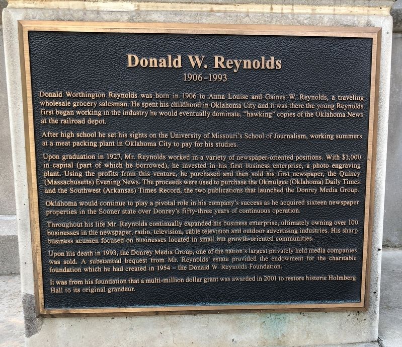 Donald W. Reynolds Marker. Click for full size. Donald W. Reynolds Marker image. Click for full size.