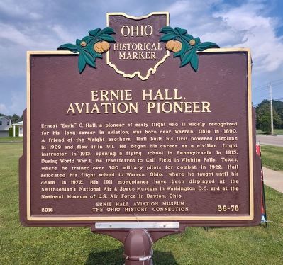 Ernie Hall, Aviation Pioneer Marker, Side One image. Click for full size.