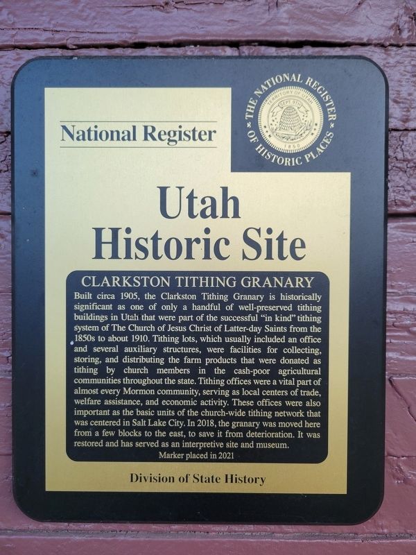 Clarkston Tithing Granary Marker image. Click for full size.
