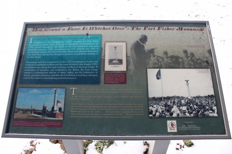 "How Grand a Fame It Watches Over": The Fort Fisher Monument Marker. Click for full size. "How Grand a Fame It Watches Over": The Fort Fisher Monument Marker image. Click for full size.
